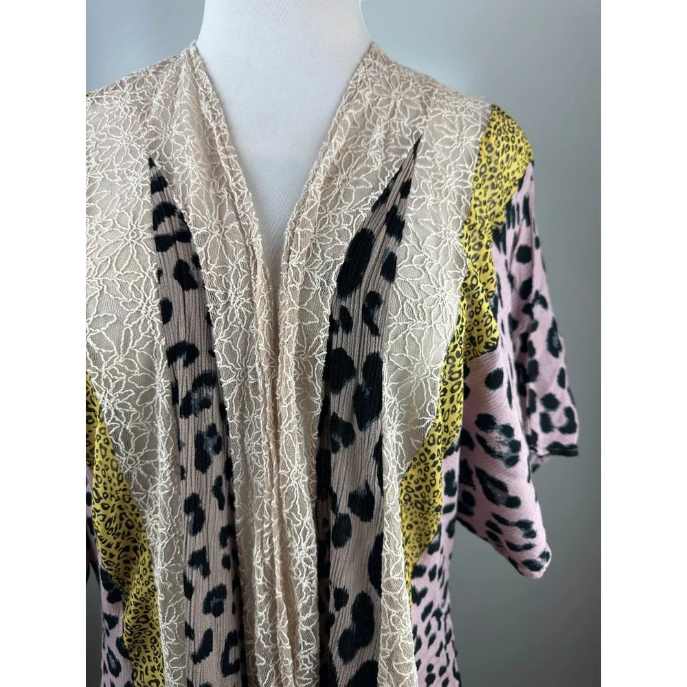 Gigio Boho Animal Print Lagenlook Kimono Cardigan Mesh Duster Plus Size 1XL 1X - Picture 15 of 16